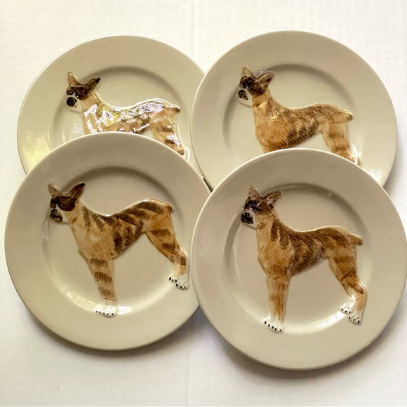 Ermo Zoo Handpainted Set of 4 Boxer Dog Plates 7" - Picture 2 of 5